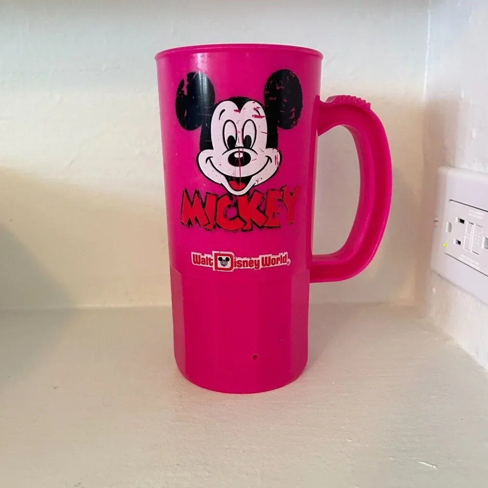 Vintage Walt Disney World Pink Plastic Cup Mickey Mouse Made in USA Super22 Mug - Picture 3 of 7
